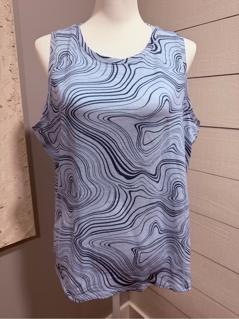 Zuda Blue Tank with Navy Swirl Print